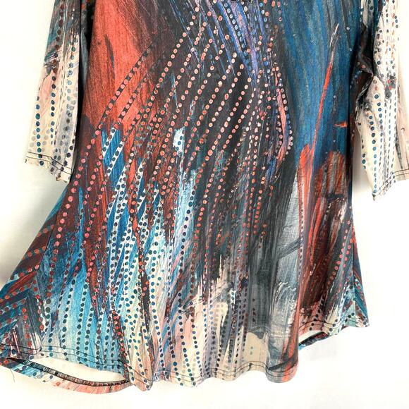 Azalea by Firmiana Paintbrush Tunic Top Women‎ XL Teal Red Artsy Dots Lagenlook - Picture 5 of 6
